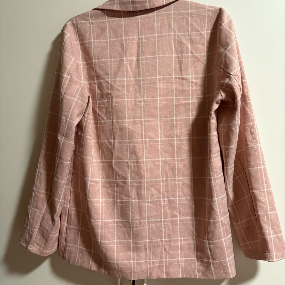 Simple Women's Blush Plaid Double-Breasted Jacket - Picture 6 of 9